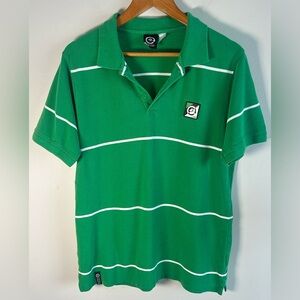 Lifted Research Group LRG Mens Green & White Striped Polo Shirt L Vintage 2005